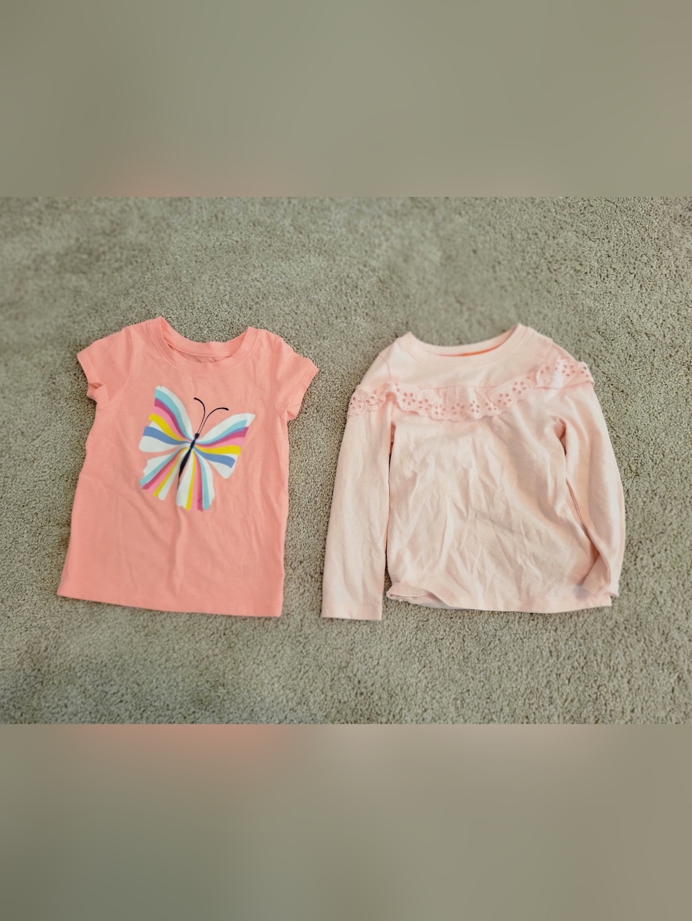 Cat & Jack 2T- Girls' Pink Short Sleeve Top with Colorful Butterfly Graphic